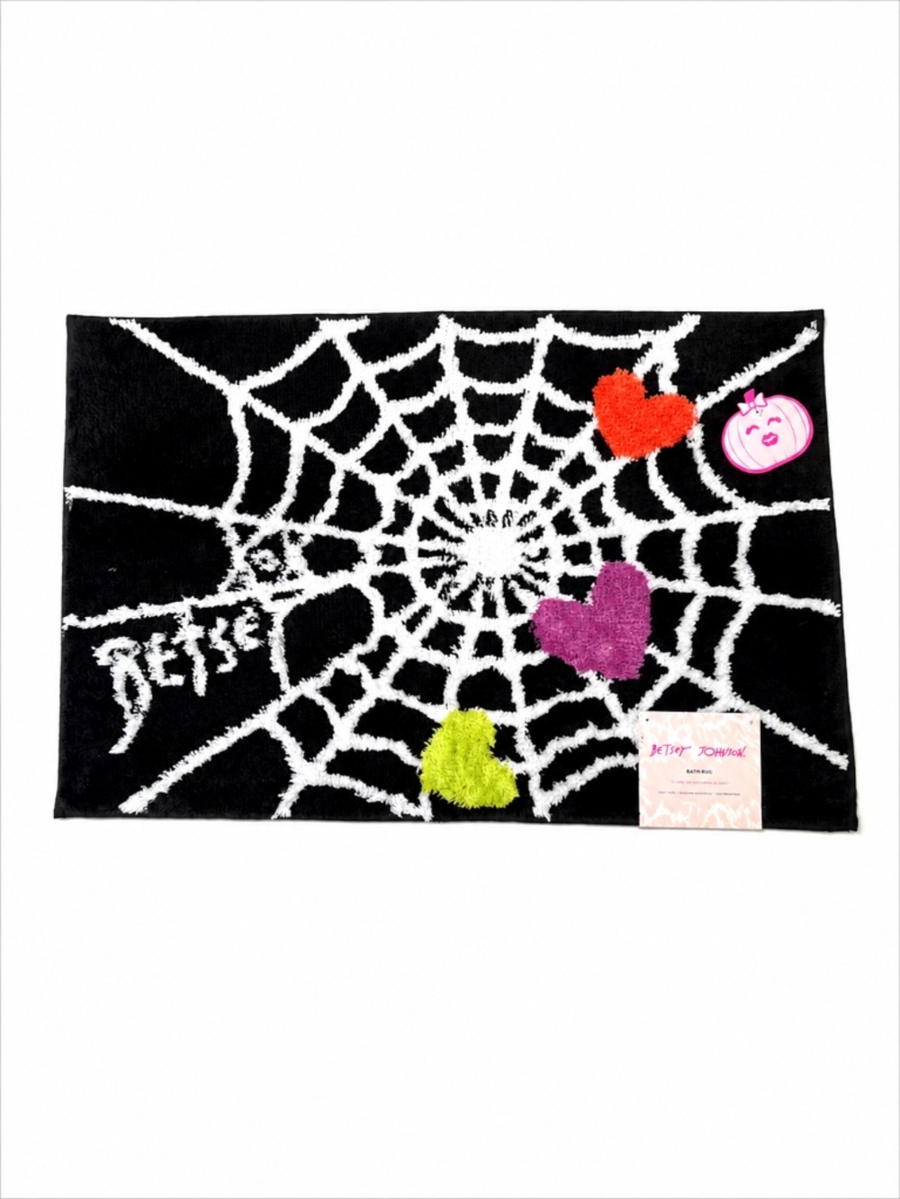 Betsey Johnson Spiderweb Hearts Bath Rug Mat 20x30 Black Halloween Gothic NWT - Picture 2 of 3